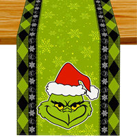 Joli ensemble de nappe et chemin de table en lin vert Grinchmas pour Noël, idéal pour la décoration de la maison et de la cuisine pendant les fêtes d'hiver, fournitures de fête