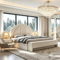 Suite complète de chambre à coucher de style turc, transfrontalière, avec cadre de lit simple rembourré en tissu, éclairage LED et tiroirs de rangement, design arc-en-ciel