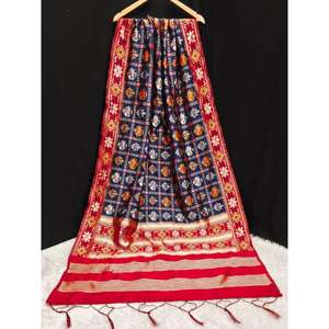Trendmalls azul marino Jacquard Patola Design Dupatta Indian & Pakistani Women's Wedding Regular Fit - Product Image 1