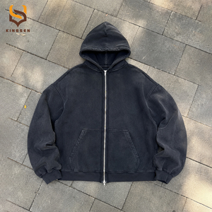 Heavyweight Boxy Fit Acid Wash Sun Faded Oversized Loose DTG Printing <b>Zip</b> <b>up</b> Blank <b>Fleece</b> Plain Vintage Hoodie for <b>Men</b> - Product Image 1
