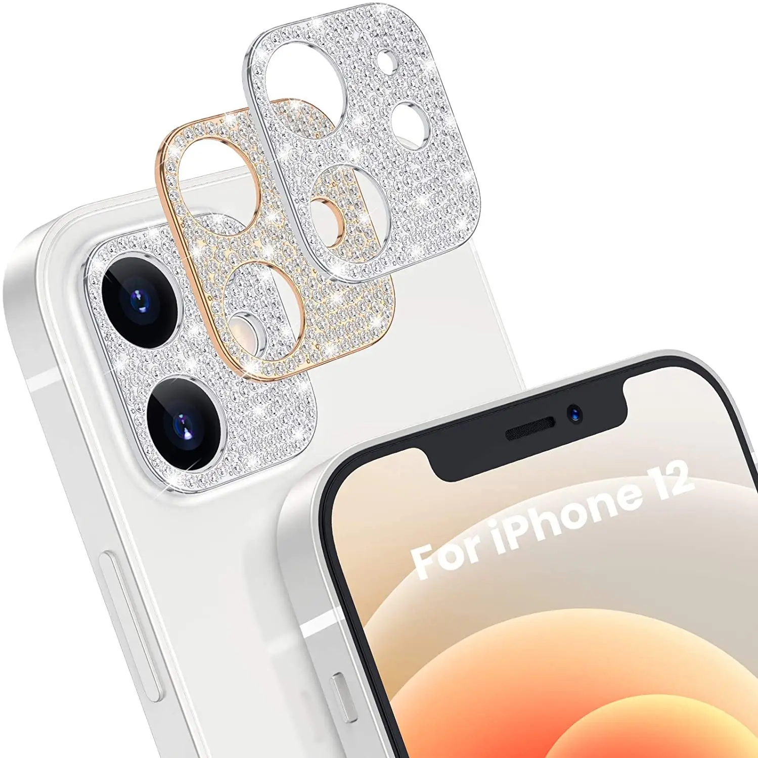 עבור iPhone 12 פרו מצלמה עדשת מגן גב כיסוי מדבקת מגיני יוקרה יהלומי טבעת מדבקות