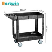 Chariot de service utilitaire à roulettes en plastique robuste à trois niveaux pour entrepôt et garage, capacité de 550 lb, avec roues de 5 pouces
