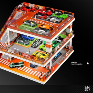 1:64 Maßstab Miniatur-Parkplatz-Diorama Realistische Kaffeebar-Autowaschanlage-Garagenszene mit Beleuchtung Diecast-Auto-Ausstellungsständer - Product Image 3