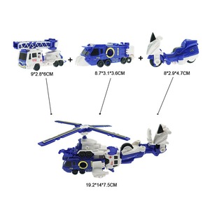 Vente en gros Jouet transformable 3-en-1 : Hélicoptère de combat, Véhicule de police, pompier et de sauvetage bleu, et Voiture Mecha combinable et convertible pour enfants - Product Image 1
