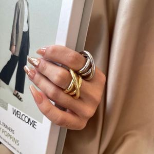 Dylam Stylish Fashion S925 <b>Silver</b> Rhodium 18K Gold Plated Waterproof Multiple Layer Twisted Geometric Irregular <b>Adjustable</b> <b>Rings</b> - Product Image 4