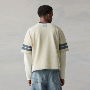 Camiseta de malla holgada para hombre, manga corta, cuello en V, hombros caídos, jersey transpirable, ligero, de secado rápido, con logotipo personalizado, OEM - Product Image 3