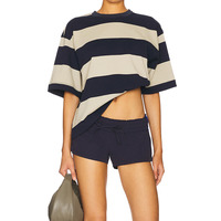 Ensemble deux pièces rayé sur mesure pour femme, t-shirt ample à manches courtes et col rond, short décontracté, ensemble de détente, streetwear d'été
