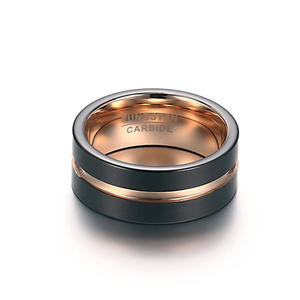 Fabrieksgemaakte ringen op maat, centraal gegroefd, 8 mm, roségoud, zwart, heren trouwringen, tungsten carbide - Product Image 4