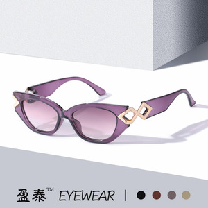 แว่นกันแดดทรงแคทอายสีม่วง ยี่ห้อ Yingtai Eyewear ป้องกันรังสียูวี 400 กรอบพลาสติกและโลหะ แฟชั่นสำหรับผู้หญิง - Product Image 1