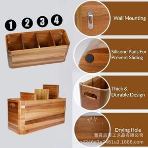 Caja organizadora de cubiertos de madera de 37 cm x 15,2 cm x 11,5 cm con compartimentos para almacenamiento en la mesa de la cocina - Product Image 3