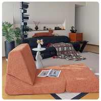 Fauteuil convertible modulaire en laine d'agneau compressée, une place, avec dossier réglable