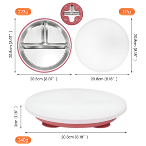 20cm Diameter Stainless Steel <b>Manual</b> Dining Plate with Bottom <b>Suction</b> <b>Cup</b> and Silicone Cover BPA-Free for Toddler - Product Image 2