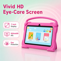 Tablette PC Android 12 pour enfants, 7 pouces, avec étui en silicone, WiFi, double caméra, 3000 mAh, écran IPS 1024x600, 4 Go + 32 Go, processeur Quad Core