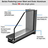 Cloison de séparation de bureau moderne en verre simple face, acier interne et aluminium externe, 90 mm, insonorisation 45 dB pour espaces de travail