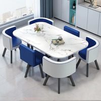 Table à manger moderne de luxe en acier inoxydable doré avec plateau en marbre pour salle à manger, ensemble de table à manger