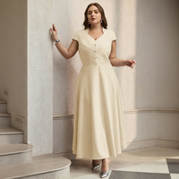 Robe longue blanche grande taille pour femme, style vintage, boutonnée sur le devant, tenue de soirée modeste, service de personnalisation du logo