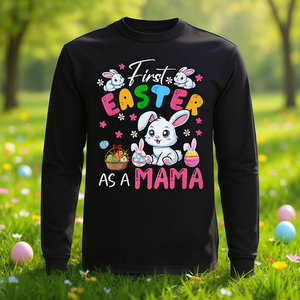 First <b>Easter</b> As A Mama Long Sleeve <b>T</b>-<b>Shirt</b> Bunnies Expecting New Baby - Product Image 3