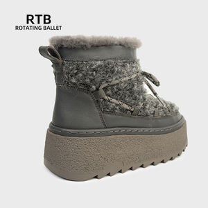 Cómodas botas de nieve de lana gruesa con suelas de goma antideslizantes Botas de senderismo al aire libre de invierno de piel de vaca impermeables Botas de piel - Product Image 3