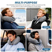 Oreiller cervical gonflable portable pour voyage Couverture respirante en matériau super doux pour les siestes d'avions et de bureau avec cache-oeil