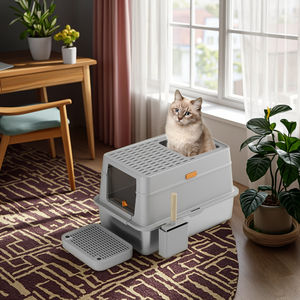 OEM Geschlossene Katzen toilette Easy Clean Feature Große faltbare Katzen toilette Deckel Vordere ingang Top Exit Covered <span class=keywords><strong>Kitty</strong></span> Katzen toilette Schaufel - Product Image 5