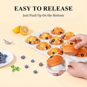MUYULINS Factory Beige 12-Cup LFGB Non-Stick BPA Free Metal Reinforced Frame <b>Silicone</b> Cupcake Pan Muffin Tray <b>Baking</b> Mold - Product Image 4