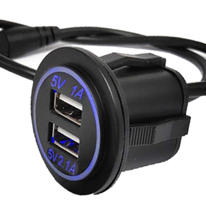 공장 공급 DS027B 듀얼 포트 5V1A + 5V 2.1A USB 전원 충전 소켓 (LED 라이트 링 포함) 자동차 연결 라인 자동 충전기 - Product Image 1