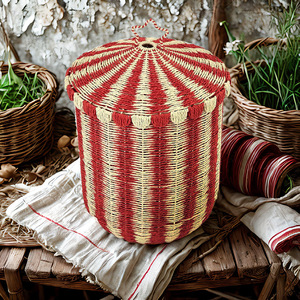 Cesta de Almacenamiento Multifuncional Ecológica de Abacá Natural Tejida a Mano con Tapa de Diseño de Estrella de Circo para Cocina, Baño y Sala de Estar - Product Image 1