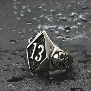 Men's Titanium Steel <b>Skull</b> <b>Ring</b> 13 Logo Geometric Design Retro Punk Style Silver Jewelry Gift - Product Image 3