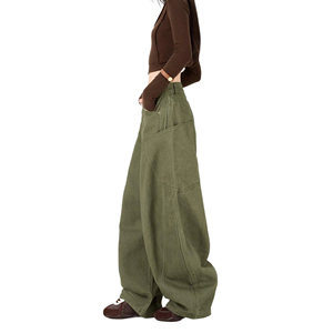 <span class=keywords><strong>Jean</strong></span> large <span class=keywords><strong>taille</strong></span> mi-<span class=keywords><strong>haute</strong></span> en coton pour <span class=keywords><strong>femme</strong></span>, vert armée, multi-poches, style streetwear hip-hop, pantalon décontracté toutes saisons - Product Image 2