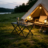 Table de camping pliable en aluminium - Étagère de rangement portable multi-niveaux - Mobilier d'extérieur au design minimaliste japonais