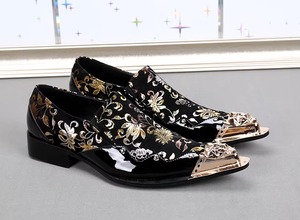 NA051 2025 Chaussures habillées pour hommes en cuir véritable, style Oxford, design noir et or, à bout, pour affaires, mariage, soirée, grandes tailles, motif floral - Product Image 3