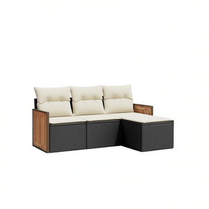 Black And Cream Garden <b>Sofa</b> <b>Set</b> With Cushions Outdoor Furniture UV Resistant PE Rattan Contemporary Design - Product Image 1