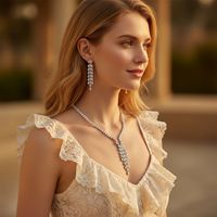 Nouvel ensemble de bijoux de luxe transfrontalier pour femme, boucles d'oreilles et collier en fer avec pampilles goutte d'eau, polyvalent, incrusté de zircon, pour mariée et mariage