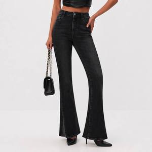 <span class=keywords><strong>Jean</strong></span> évasé taille haute pour femme, noir délavé, coupe slim, avec fente latérale, style bootcut, streetwear vintage - Product Image 1