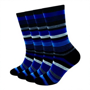 <b>Women's</b> Striped Crew <b>Socks</b> Blue <b>Black</b> Gray Jacquard Knitted Cotton Blend Breathable Daily Wear - Product Image 1