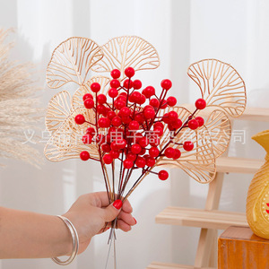 ดอกพุดแดงประดิษฐ์พร้อมใบสีทองสำหรับตกแต่งบ้าน อุปกรณ์ประกอบฉากงานแต่งงาน ผลิตจากพลาสติกฉีดขึ้นรูป - Product Image 1