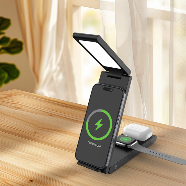Magsafered 4 in 1 Foldable Wireless Charger 5000mAh Power Bank Magnetic Fast Wireless Charging Pad for iPhone & Watch & Earbuds