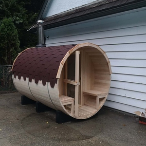 Sauna innovant en cèdre HELIUS, sauna en bois de cèdre rouge et de pruche canadienne chauffé au bois pour 4 à 6 personnes - Product Image 2