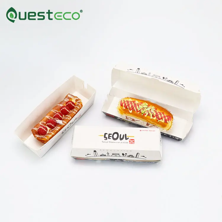 Boîte d'emballage de hot-dog jetable imprimé personnalisé coréen boîte en carton de papier de qualité alimentaire de chien de maïs blanc rose pour plateau de hot-dog
