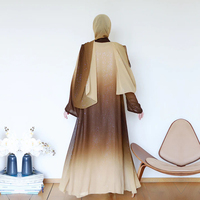 Vêtements islamiques, abaya à dégradé de couleurs, 3 pièces, fabricant en stock, abaya brillante à paillettes, ensemble d'abaya ouverte pour femmes musulmanes