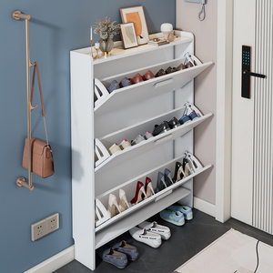 Gabinete <span class=keywords><strong>Zapatero</strong></span> <span class=keywords><strong>con</strong></span> Cajones Abatibles para Entrada Pasillo Estilo Moderno <span class=keywords><strong>y</strong></span> Sencillo Estante para Zapatos de Balcón Blanco - Product Image 2
