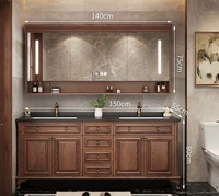 Meuble-lavabo de salle de bain de luxe sur pied en chêne massif avec double vasque en céramique et rangement