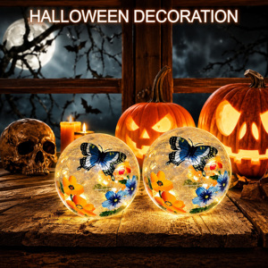 <span class=keywords><strong>Lampe</strong></span> <span class=keywords><strong>solaire</strong></span> LED décorative en forme de sphère, peinte à la main, motif papillon et fleur, pour jardin, table, patio, cour, allée, décoration artistique - Product Image 6