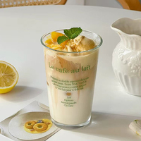 Gobelet en verre à large ouverture, droit, imprimé par décalcomanie haute température, pour Americano glacé, Cold Brew, café, maison, bureau