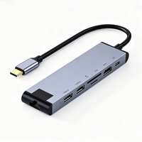 Hub USB-C 7-en-1 4K pour Ethernet RJ45, charge rapide PD, lecteur de cartes SD/TF, USB 3.0, en alliage d'aluminium pour MacBook, en stock