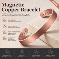 Joyería Magnética de Cobre Puro, Brazalete Abierto Ajustable y Liso para Terapia Magnética, Venta al Por Mayor para Marcas Minoristas