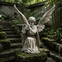 Sculpture d'ange de prière en pierre de quartz, en position agenouillée avec des ailes, peinte à la main, décoration religieuse pour jardin extérieur et maison