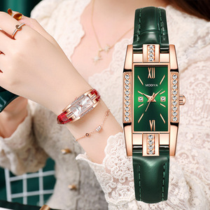 Reloj de cuarzo con diamantes para mujer, de forma cuadrada, elegante, con correa de cuero original. - Product Image 5