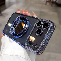 Coques de Téléphone Transparentes avec Support Miroir de Maquillage Bling et Design Luxe pour iPhone 18 17 16 15 14 Pro Max S25 S26 Ultra