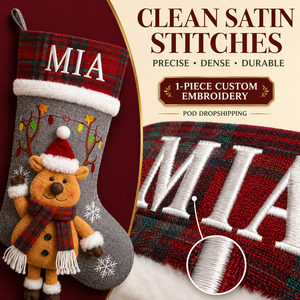 Chaussette de Noël brodée en 3D avec motif <span class=keywords><strong>renne</strong></span>, personnalisable avec nom, vente en gros par petites quantités, fournisseur POD - Product Image 6